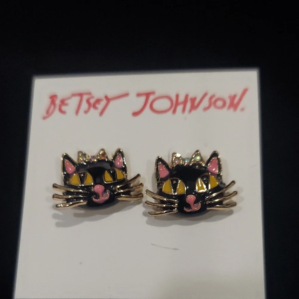 Betsey Johnson Black Cat Earrings - Picture 1 of 4